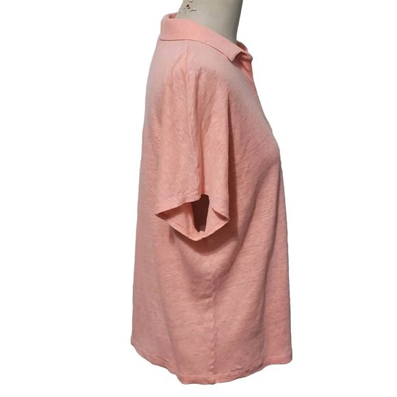 **SOLD**Chicos Linen Blouse Womens Sz 2 /Large Peach V-Neck Short Sleeve Tunic - Picture 2 of 10